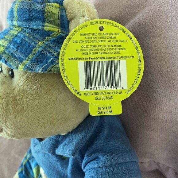NWT STARBUCKS Bearista 63rd Ed Preppy Plaid Summer Vacation‎ Bear Blue 2007 - Picture 3 of 7